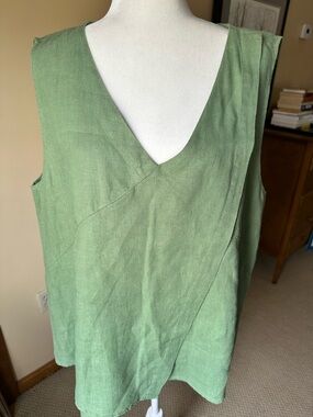 FLAX 100% Linen Asymmetrical Wrap Top - Size L - Sage Green Lagenlook